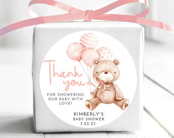 BOGO / Teddy Bear Thank you for showering our Baby / Bear Baby Shower Stickers / Girl Baby Shower Stickers / Baby Shower Stickers