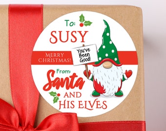 BOGO / Custom Christmas Sticker FROM SANTA and His Elves / Personalized Santa Label / 3 Sizes / Christmas Santa Stickers / Christmas Elf