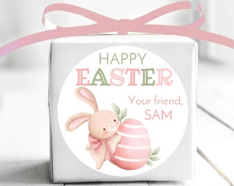 BOGO / Custom Easter Stickers / Pink Easter Sticker with Bunnies / Custom Bunny Easter Stickers / 3 Sizes / Glossy Labels / Custom Sticker