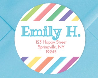 Return Address Sticker with Bright Stripes / GLOSSY Stickers / Available in 3 sizes / Personalized Address Labels