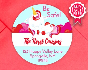 BOGO / Return Address Sticker with Unicorn / GLOSSY Stickers / Available in 3 sizes / Personalized Address Labels