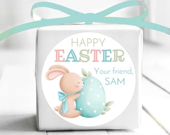 BOGO / Custom Easter Stickers / Teal Easter Sticker with Bunnies / Custom Bunny Easter Stickers / 3 Sizes / Glossy Labels / Custom Sticker