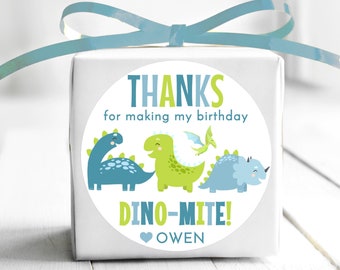 BOGO / Dinosaur Birthday Stickers / Birthday Thank You / Dino Labels / Personalized Dino Stickers / Dinosaur Birthday Stickers