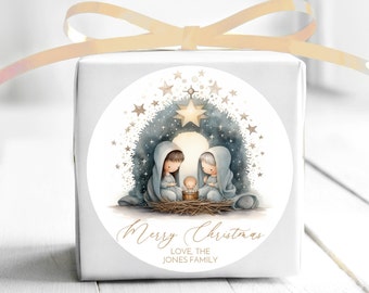 BOGO / Custom Christmas Nativity Labels / Personalized Christmas Manger Scene Stickers / 3 Sizes / Merry Christmas Custom Stickers