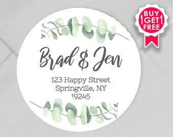 BOGO / Custom Wedding Address Stickers with Eucalyptus / GLOSSY Stickers / Available in 3 sizes / Personalized Wedding Address Labels