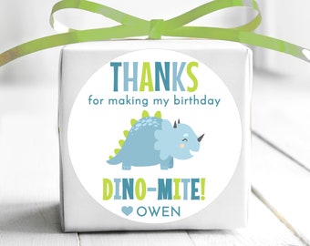 BOGO / Dinosaur Birthday Stickers / Birthday Thank You / Dino Labels / Personalized Dino Stickers / Dinosaur Birthday Stickers