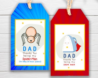 Father's Day Printable Gift Tags / Thanks for Being My Iron Man / Thanks for Being My Spider-Man / Dad Instant Download