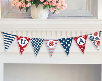 Fourth of July Banner USA/ Printable Patriotic Flags / 4th of July Flag with USA letters / Red White and Blue Banner