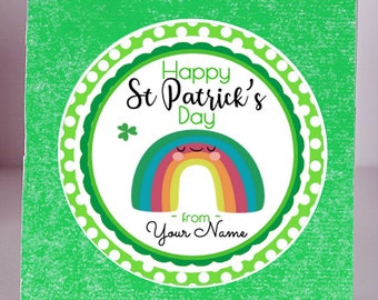 Ships Fast / Custom St Patricks Day Sticker / Happy Rainbow / Sheet of 12 Round 2.5" / Personalized St Patricks Labels