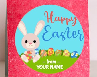 Custom Easter Sticker/ Bunny Happy Easter / Sheet of 12 Round / Personalized Easter Bunny Label