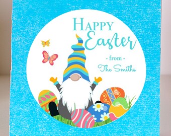 Custom Easter Gnome Sticker / Happy Easter Gnome Surprised / 2 Sizes Available / Personalized Easter Gnome Label
