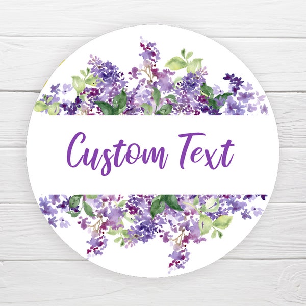 BOGO / Purple Lilac Floral Wreath Custom Wedding Sticker / GLOSSY Stickers / Available in 3 sizes / Personalized Wedding Labels