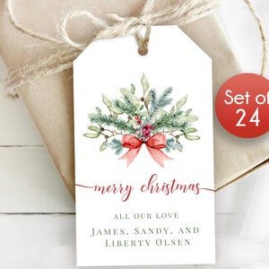 Custom Christmas Gift Tags / Set of 24 / 2 Sizes / Personalized Christmas Floral Tags / Christmas Floral Tags / Tag for Christmas Gifts