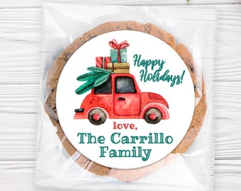 BOGO / Custom Watercolor Vintage Christmas Sticker / 3 Sizes / Vintage Car with Presents / Personalized Vintage Sticker