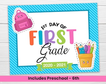First Day of School Printable / Includes Preschool through 6th Grade / Blue, Pink, Green School Pennants