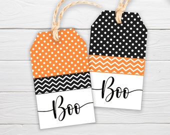 Halloween Printable Tags / 2 Designs Included / Black and Orange Boo Gift Tags / BOO Cute Halloween Tags for Instant Download