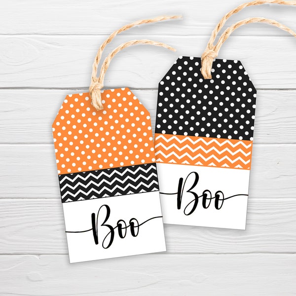 Halloween Printable Tags / 2 Designs Included / Black and Orange Boo Gift Tags / BOO Cute Halloween Tags for Instant Download