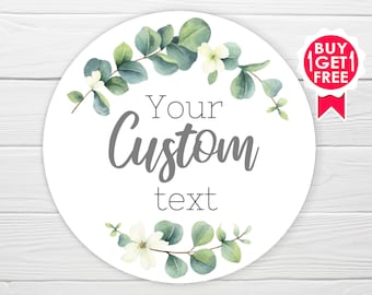 BOGO / Custom Wedding Stickers / GLOSSY / Comes in 3 sizes / Personalized Eucalyptus Stickers / Custom Wedding Labels