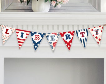 Fourth of July Banner LIBERTY / Patriotic Flags Printable / 4th of July Flag with Liberty letters / Red White and Blue Banner