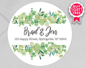 BOGO / Custom Wedding Address Stickers with Bright Green Floral / GLOSSY Stickers / 3 sizes / Personalized Wedding Address Labels