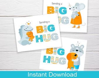 PRINTABLE / Social Distancing Postcards / SET of 3 Bright Colors / Quarantine Postcard / Sending a Big Hug