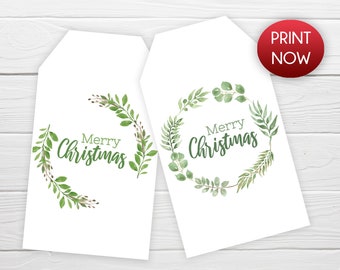 Instant Download / Printable Christmas Tags / Set of 2 Christmas Wreath Tags / Printable Watercolor tags