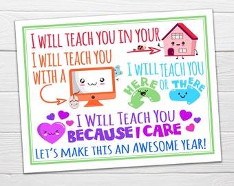 Dr Suess Themed Postcard / I Will Teach You / Printable Classroom Postcard / Instant Teacher Postcard / Back to School Postcard