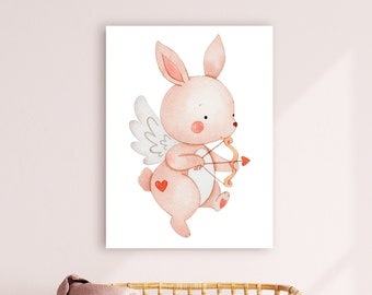 Set of 3 Wall Prints / Valentine Decor / Bunny Cupid Print / Love Prints / Home Decor Canvas Art / Cute Valentine Prints / Panda Bear