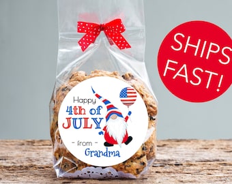 Custom Fourth of July Stickers with Cute Gnome / Fourth of July Stickers in Red White and Blue / 4th of July Custom Labels