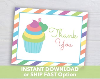 Printable Cupcake Thank You Postcards / Thank You Card Cupcake in Multi-color / Print and Mail Thank You
