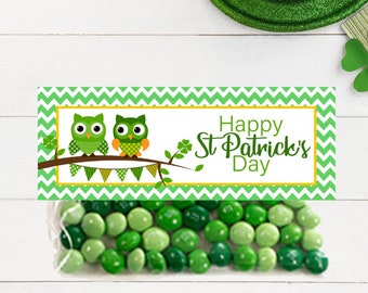 Ships Fast / Choose Size / St Patricks Day Bag Toppers / Cute Green Owls /  For 6.5 inch zipper bags and 5 inch cellophane bags