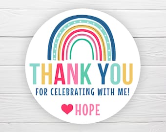 BOGO / Birthday Thank You Stickers / Birthday Stickers Personalized Thank YOu/ Personalized Birthday Label / Bright Rainbow Colors