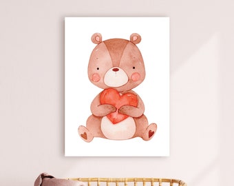 Set of 3 Prints / Valentine Decor / Fox and Bear / Valentine Prints / Valentine Home Decor / Canvas Art / Cute Valentine Prints / Teddy Bear