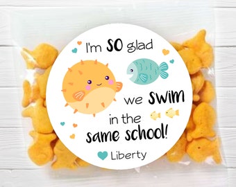 BOGO / Custom Fish Valentine Sticker / So Glad We Swim in the Same School / Valentine Fish Stickers