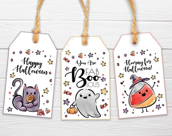 Halloween Printable Tags / 3 Designs Included / Cat, Candy Corn, and Ghost Gift Tags / Cute Halloween Tags for Instant Download