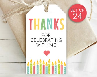Set of 24 / Birthday Thank You Tags / Thank you Tags / Bright Birthday Thank You Tags / Glossy Thick Card stock /  1.75" x 3"
