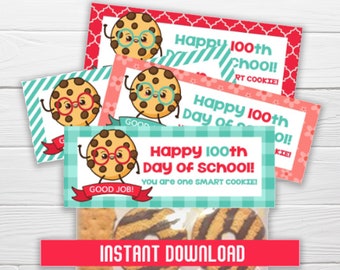 INSTANT DOWNLOAD / Custom School Bag Toppers / 100th Day of School / You're One Smart Cookie School Bag Topper / Set of 4 Designs