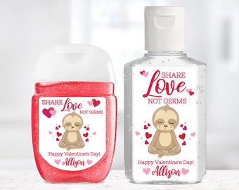 Valentine Custom Sanitizer Sticker / Sloth Share Love not Germs Valentine Custom Valentine / Personalized Sanitizer / Custom Sanitizer Label
