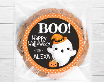 Custom Halloween Sticker / BOO Orange Ghost Sticker / 2 Sizes / GLOSSY - Personalized Cute Halloween Sticker / Ships Fast