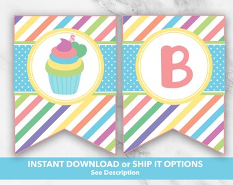 Custom Birthday Banner Printable / Cupcake Birthday Banner / Custom Banner for Kids Party / All Letters of Alphabet included