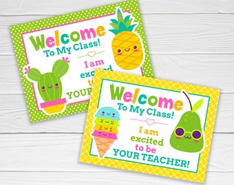 Welcome To My Class Teacher Postcards / 2 Hawaiian Designs / Printable Class Postcard / Back to School Postcard / Pineapple Cactus Post card