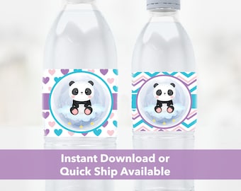 Panda Water Bottle Labels / Baby Panda water bottle Labels / Printable panda stickers for water bottles
