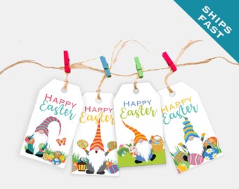 SHIPS FAST / Gift Tag Sheets / Four Designs Easter Gnomes / 32 Total Gift Tags / Four Shipped Sheets of Cardstock