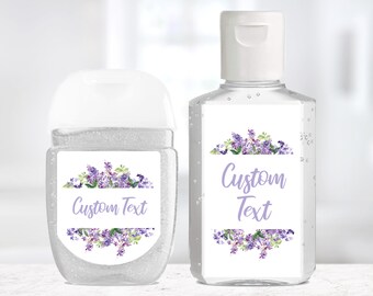 Custom Wedding Sanitizer Labels / Purple Lilac Floral / 2 Sizes / Custom Labels / Custom Sanitizer Stickers / Custom Baby Shower Sanitizer