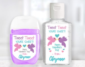 Valentine Custom Sanitizer Sticker / Birds - Tweet Tweet You're Sweet Custom Valentine / Personalized Sanitizer / Custom Sanitizer Label