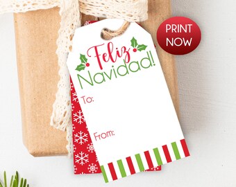 Instant Download / Feliz Navidad Christmas Tags / Feliz Navidad Christmas Tags Printable / Printable Spanish Christmas Tags