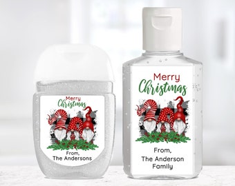 Christmas Gnomes Sanitizer Labels / MATTE or GLOSSY / 2 Sizes / Gnome Hand Sanitizer Sticker / Custom Christmas Gnome Sanitizer