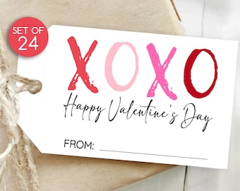 Set of 24 / Simple Valentine Gift Tags / XOXO Tags / Valentines Day Tags / Minimal Valentines / Happy Valentines Day 1.75" x 3"