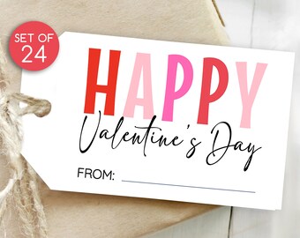 Set of 24 / Simple Valentine Gift Tags / Personalized Tags / Valentines Day Tags / Minimal Valentines / Happy Valentines Day 1.75" x 3"