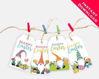 Happy Easter Gnome Gift Tags / Four Designs Easter GNOMES / Easter Gnome Gift Tags / Printable Gnomes